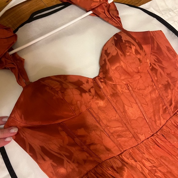 SALE Azazie Wedding Guest Dress Rust Size 6 JIANNA FLUTTER SLEEVES MAXI DRESS - Picture 9 of 11